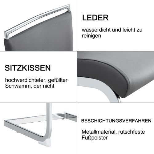 Set De 2 Chaises De Salle à Manger Modernes, En Cuir Pu Et Lin, Gris