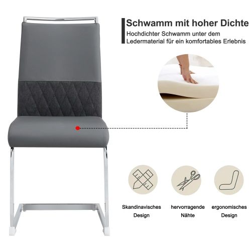 Set De 2 Chaises De Salle à Manger Modernes, En Cuir Pu Et Lin, Gris