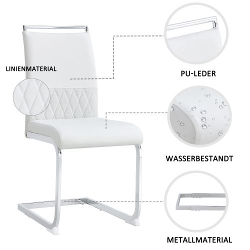 Lot De 6 Chaises De Salle à Manger Modernes, Dossier En Cuir Pu Et Lin, Blanc