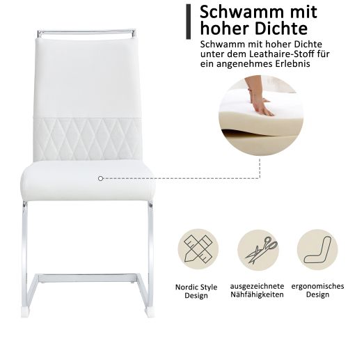 Lot De 6 Chaises De Salle à Manger Modernes, Dossier En Cuir Pu Et Lin, Blanc