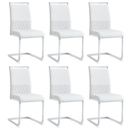 Lot De 6 Chaises De Salle à Manger Modernes, Dossier En Cuir Pu Et Lin, Blanc