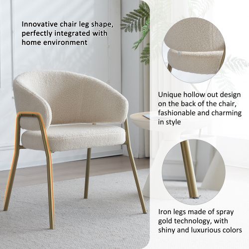 Chaise De Salle à Manger  Blanche En Velours D'agneau, Chaise Avec Pieds Dorés