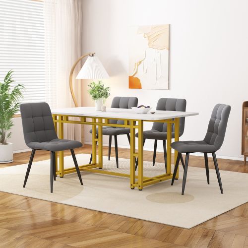 Table à Manger 120x70cm Avec 4 Chaises, Ensemble Moderne, Chaises En Velours Gris Foncé