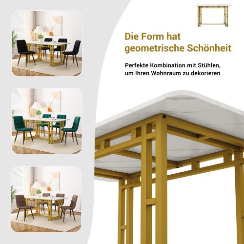 Ensemble De Table à Manger Dorée 120x70 Cm Avec 4 Chaises, Chaises En Velours Noir