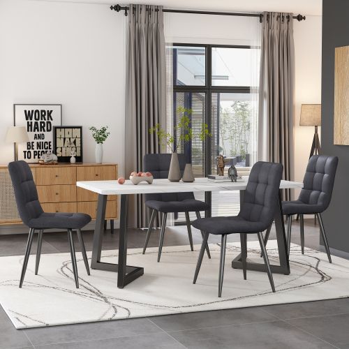 Ensemble De Table (117 Cm) Et 4 Chaises, Table Rectangulaire Moderne Avec Chaises