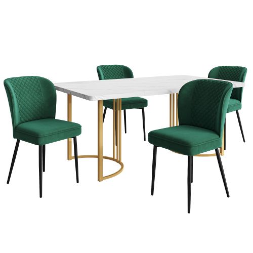 Ensemble Table à Manger (5 Pièces), Table 140×80×75 Cm Avec Chaises En Velours Vert