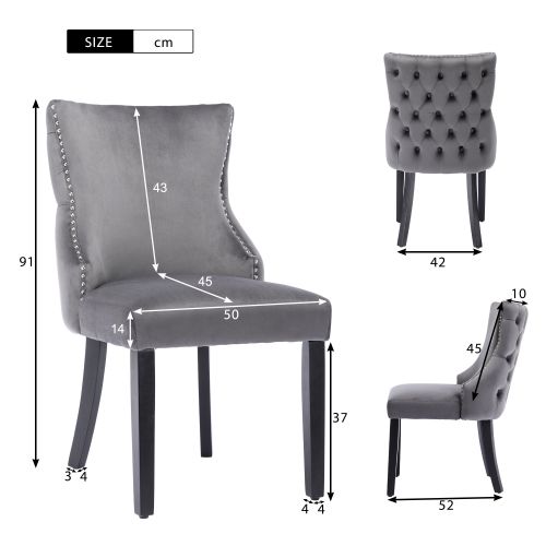 Chaise 4 Pieds, Chaise De Salle à Manger En Velours Gris, Avec Capitonnage