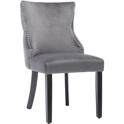 Chaise 4 Pieds, Chaise De Salle à Manger En Velours Gris, Avec Capitonnage