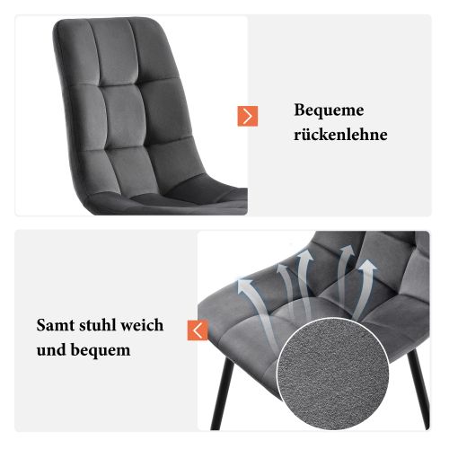 Chaise De Salle à Manger (set De 4), En Velours Gris Foncé, Chaise Design