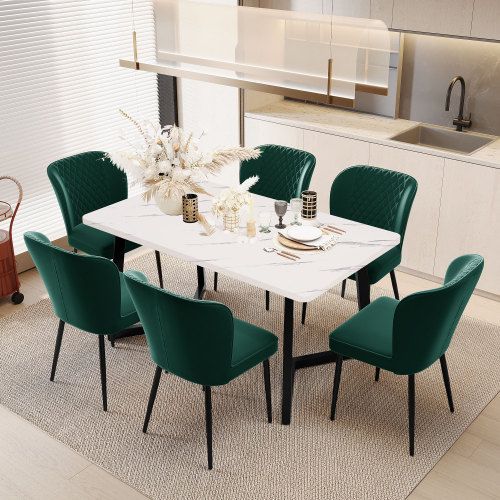 Lot De 6 Chaises Rembourrée Avec Dossier, Vert Foncé