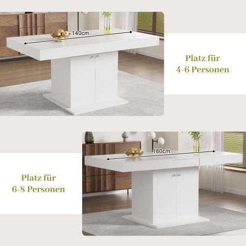 Table à Manger Extensible Automatique, L140/180×p80×h76 Cm, Avec Rangement, Multifonctionnelle