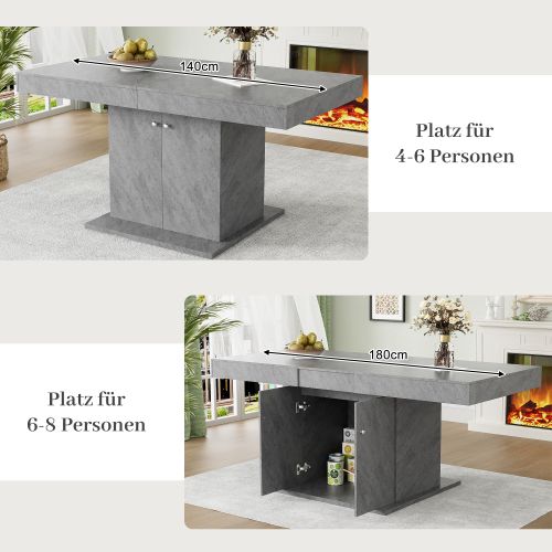 Table à Manger Extensible Automatique, Aspect Béton, Mdf, Avec Rangement, Multifonctionnelle