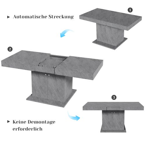 Table à Manger Extensible Automatique, Aspect Béton, Mdf, Avec Rangement, Multifonctionnelle