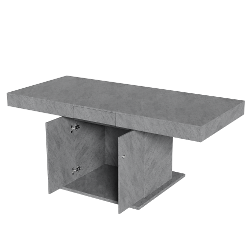 Table à Manger Extensible Automatique, Aspect Béton, Mdf, Avec Rangement, Multifonctionnelle