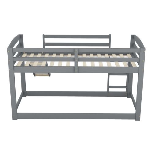 Lit Superposé 90x200 Cm Avec Toboggan, Cadre En Bois Massif, Gris