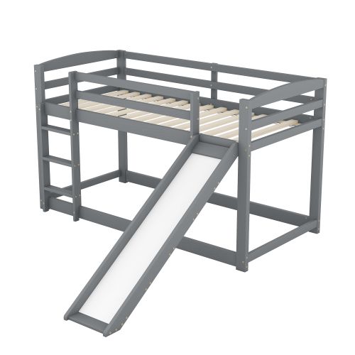 Lit Superposé 90x200 Cm Avec Toboggan, Cadre En Bois Massif, Gris
