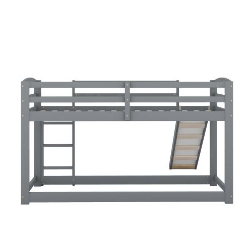 Lit Superposé 90x200 Cm Avec Toboggan, Cadre En Bois Massif, Gris