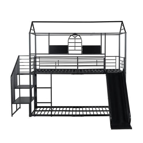 Lit Superposé 90x200 Cm En Métal Avec Toboggan, Noir