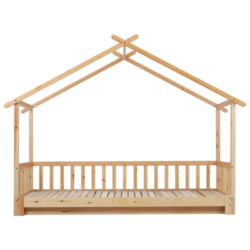 Lit Enfant Extensible En Forme De Maison, En Pin Massif, Naturel, 200 X 90 Cm