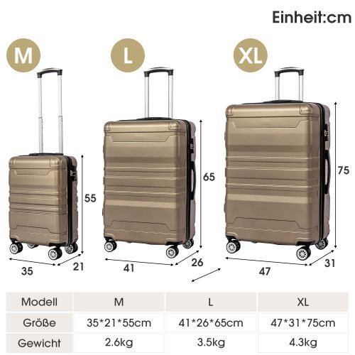 Set De Valises Rigides Avec Serrure Tsa Et Roues Universelles, Extensible, Poignée Latérale 3 Pièces