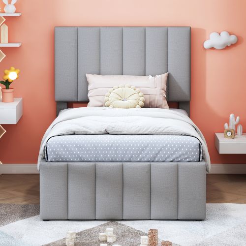 Lit Enfant, 90 X 200 Cm, Avec Lit Roulant Et Tiroirs De Rangement, En Lin Hypoallergénique