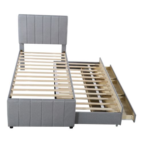 Lit Enfant, 90 X 200 Cm, Avec Lit Roulant Et Tiroirs De Rangement, En Lin Hypoallergénique