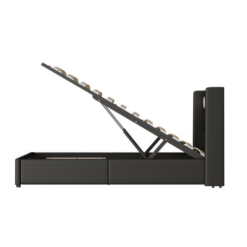 Lit Rembourré 90 X 200 Cm Avec Bande LED,lecteur Bluetooth Et Charge USB,lit De Rangement En Cuir Pu