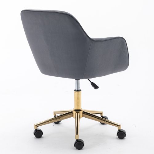 Chaise De Bureau Pivotante En Velours Avec Pieds Dorés, Hauteur Réglable, Gris