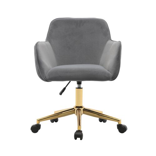 Chaise De Bureau Pivotante En Velours Avec Pieds Dorés, Hauteur Réglable, Gris