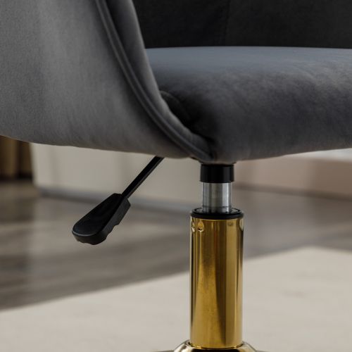 Chaise De Bureau Pivotante En Velours Avec Pieds Dorés, Hauteur Réglable, Gris