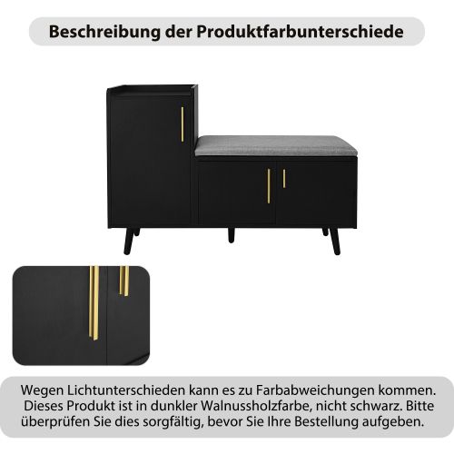 Banc à Chaussures Moderne - Bois, Noyer, 100x34x68,5 Cm, 22 Kg