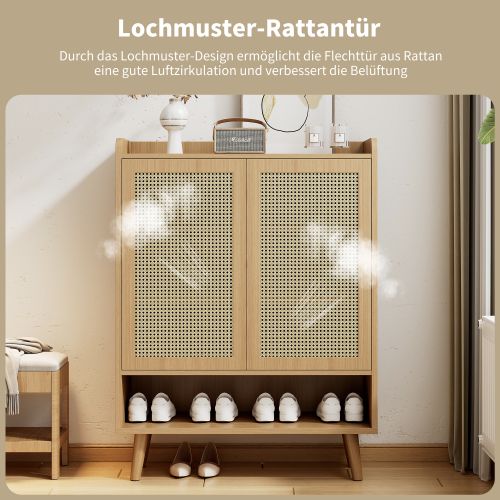 Armoire à Chaussures En Rotin Naturel - Chêne, 80x105x35 Cm, 27 Kg