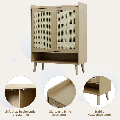 Armoire à Chaussures En Rotin Naturel - Chêne, 80x105x35 Cm, 27 Kg
