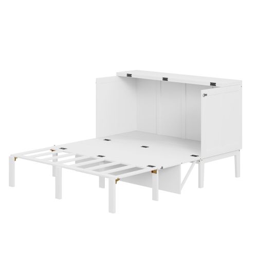 Lit Escamotable 140 X 200 Cm, Lit Mural Avec Sommier, Modèle De Lit Vertical, Blanc