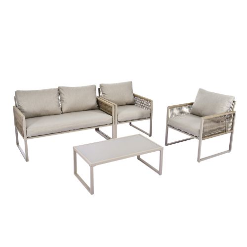 Ensemble De Salon De Jardin En Fer Galvanisé, Corde Kaki, 120 X 65 X 72 Cm