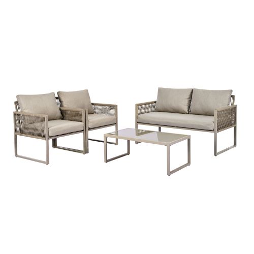 Ensemble De Salon De Jardin En Fer Galvanisé, Corde Kaki, 120 X 65 X 72 Cm