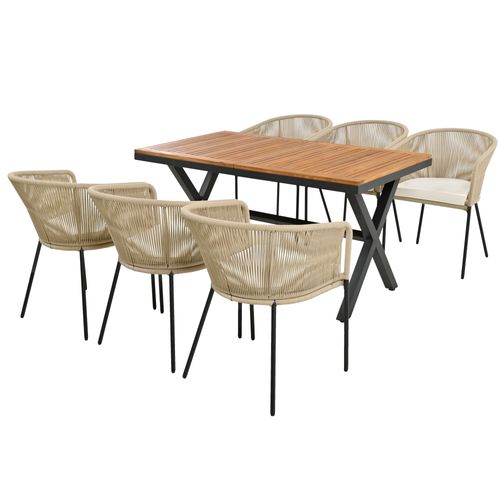 Ensemble De Salle à Manger De Jardin, 7 Pièces, Set De Lounge En Corde, 6 Chaises Et 1 Table