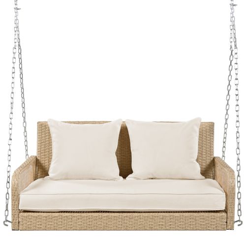 Balancelle D'extérieur En Rotin Beige Avec Coussins Amovibles, 2 Places, Chaîne En Métal 480 Cm