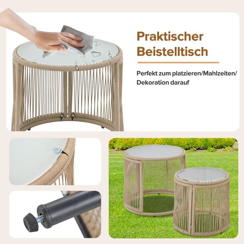 Ensemble De Salon De Jardin En Corde Tressée Beige Avec Cadre En Fer, 6 Pièces