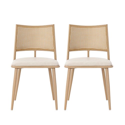 Chaise En Rotin Avec Assise En Pu, Légère Et Naturelle, Beige