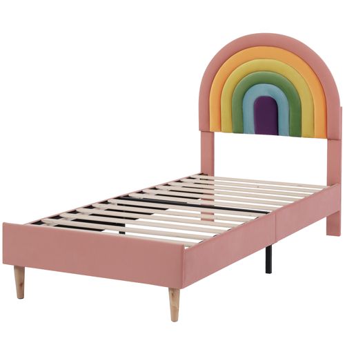 Lit Simple Enfant 90x200 Cm Avec Sommier à Lattes Et Tête De Lit Réglable En Hauteur - Rose