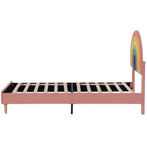 Lit Simple Enfant 90x200 Cm Avec Sommier à Lattes Et Tête De Lit Réglable En Hauteur - Rose