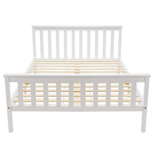 Lit Double En Bois Massif 140 X 200 Cm Avec Sommier à Lattes - Blanc