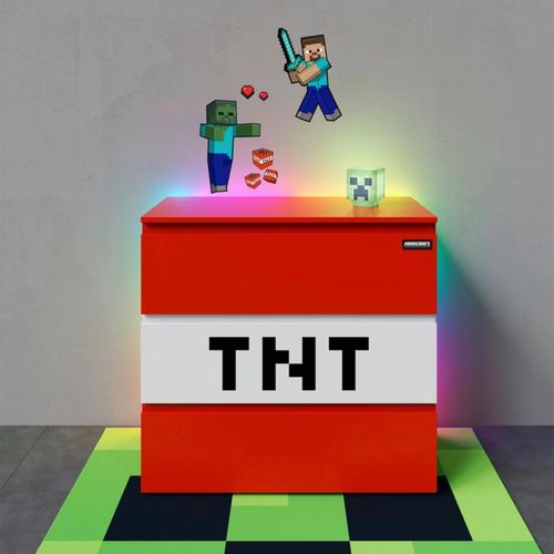Commode 3 Tiroirs Avec Éclairage LED - Rouge Tnt Minecraft