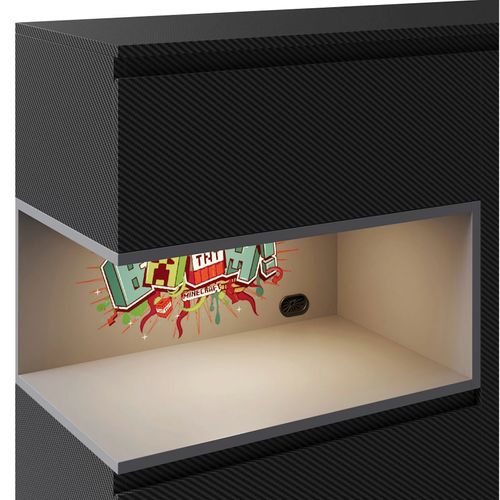 Buffet 5 Tiroirs Et Compartiment Ouvert Avec Éclairage LED - Noir Minecraft