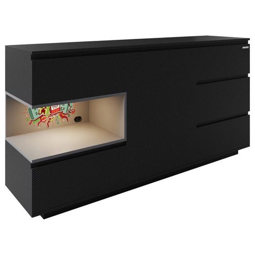 Buffet 5 Tiroirs Et Compartiment Ouvert Avec Éclairage LED - Noir Minecraft