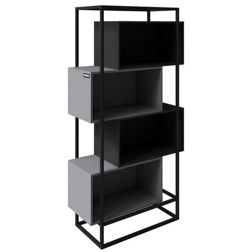 Bibliothèque 4 Compartiments Ouverts Cadre Métallique Noir Minecraft