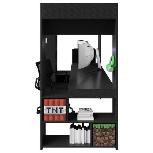 Lit Mezzanine Avec Bureau Et Éclairage LED - Lit Gamer Noir Minecraft