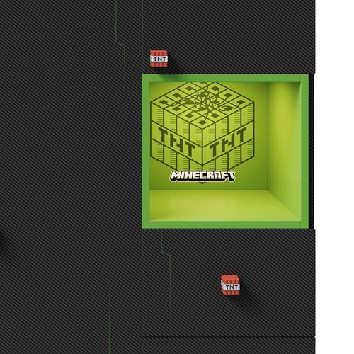 Armoire 3 Portes Et 3 Tiroirs - Niche Avec Éclairage LED - Noir Minecraft