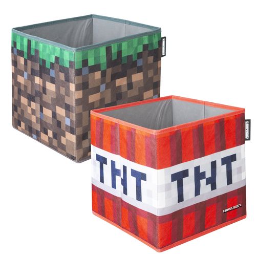 Lot De 2 Bacs De Rangement Pliables Bloc D'herbe Et Tnt Minecraft